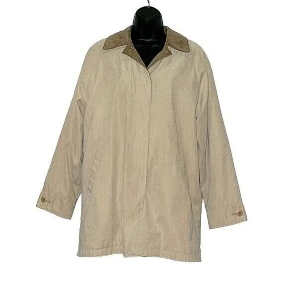 London Fog Beige‎ Microfiber Barn Coat Faux Suede Collar Jacket Mens Small Reg